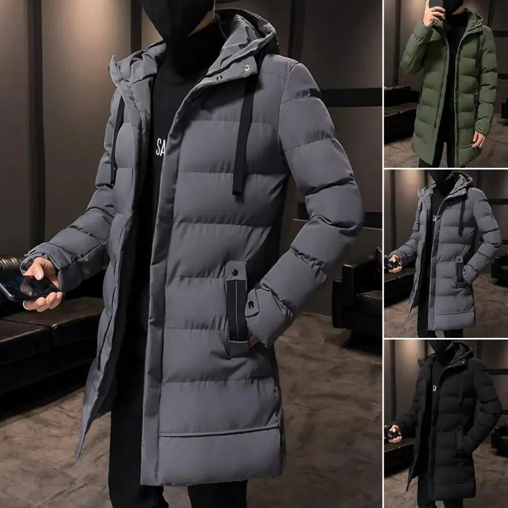 Men's Elegant Long Puffer Jacket with Hood and Zipper | Ideal for Autumn and Winter