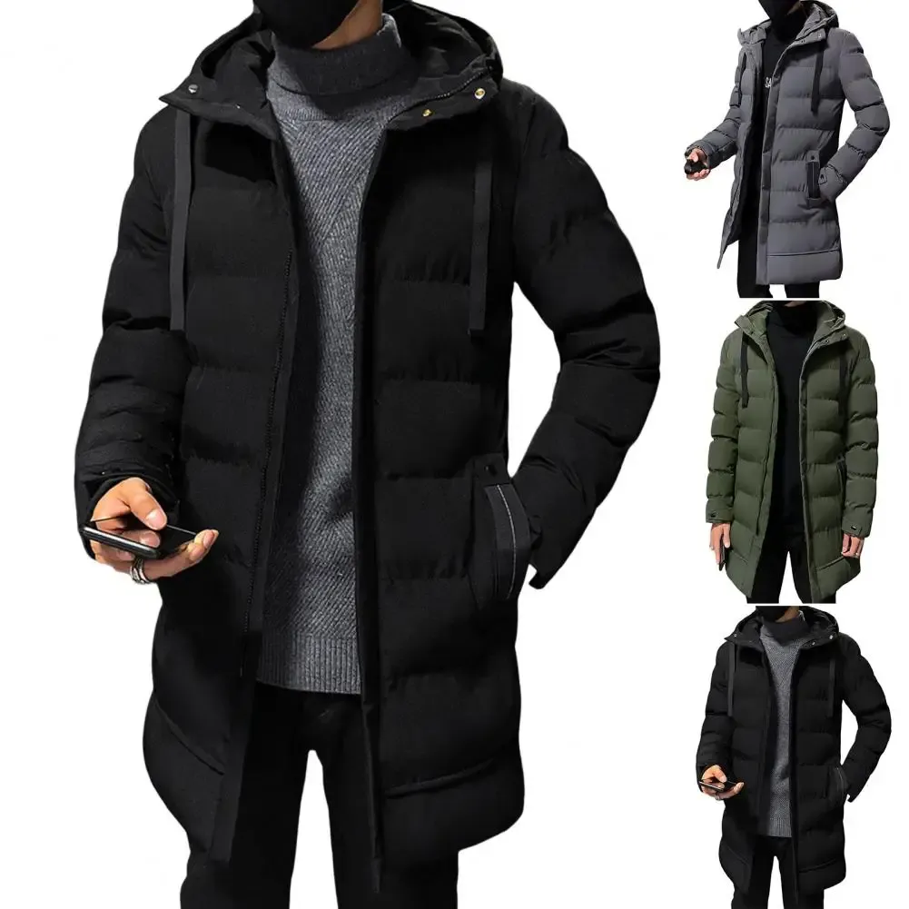 Men's Elegant Long Puffer Jacket with Hood and Zipper | Ideal for Autumn and Winter