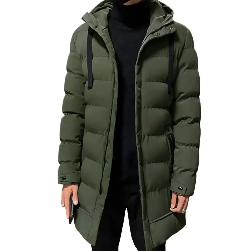 Men's Elegant Long Puffer Jacket with Hood and Zipper | Ideal for Autumn and Winter