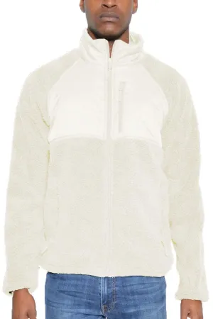 Mens Light White/Beige Sherpa Cut Out Fleece Jacket