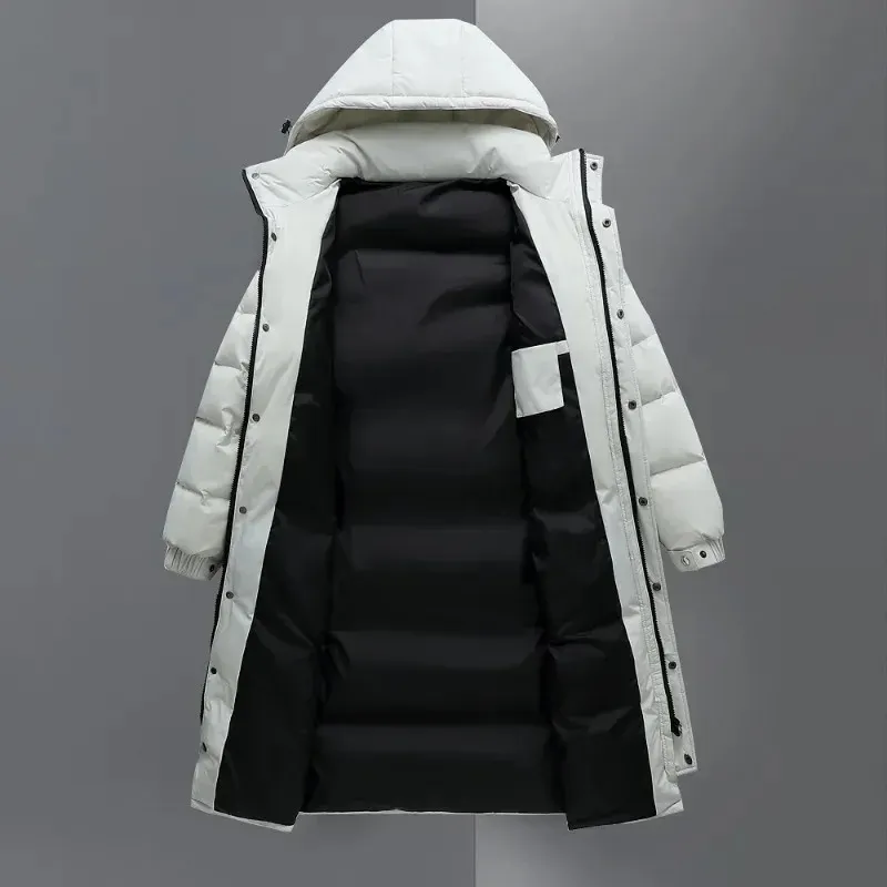 Men's Modern Extra Long Puffer Jacket with Hood and Zipper | Ideal for Autumn/Winter Activities