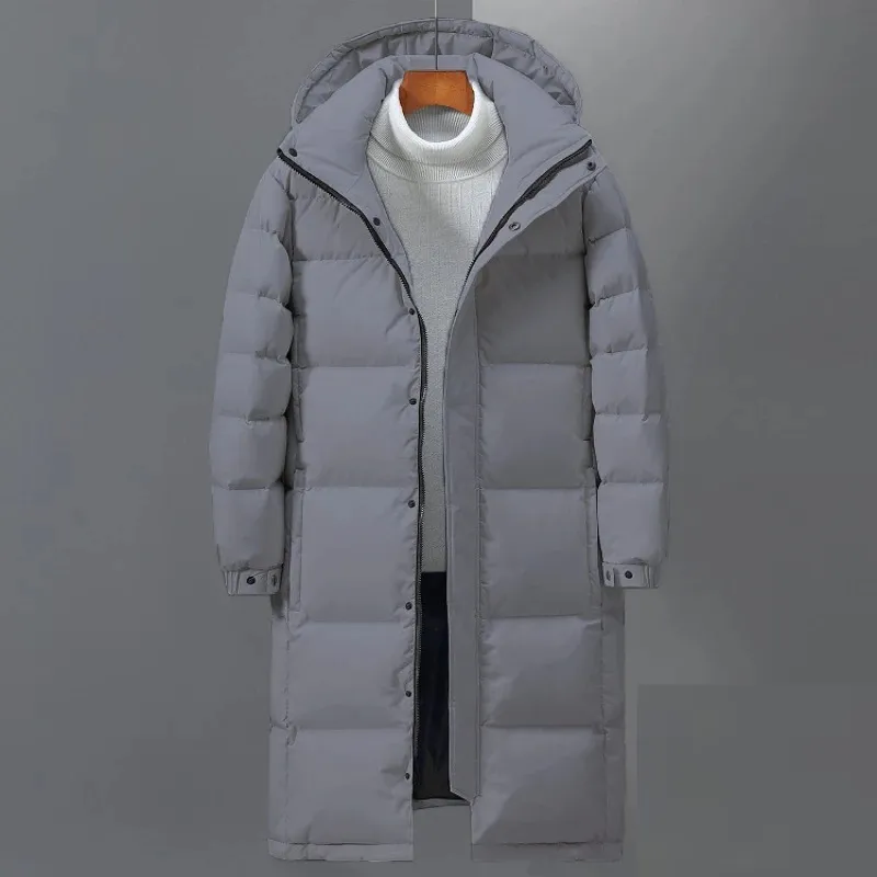 Men's Modern Extra Long Puffer Jacket with Hood and Zipper | Ideal for Autumn/Winter Activities