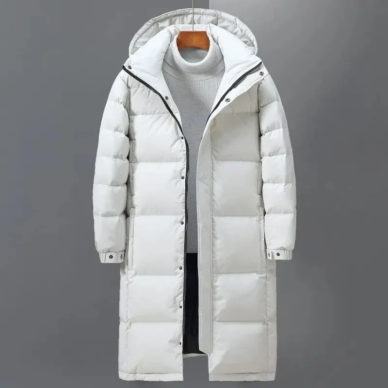 Men's Modern Extra Long Puffer Jacket with Hood and Zipper | Ideal for Autumn/Winter Activities