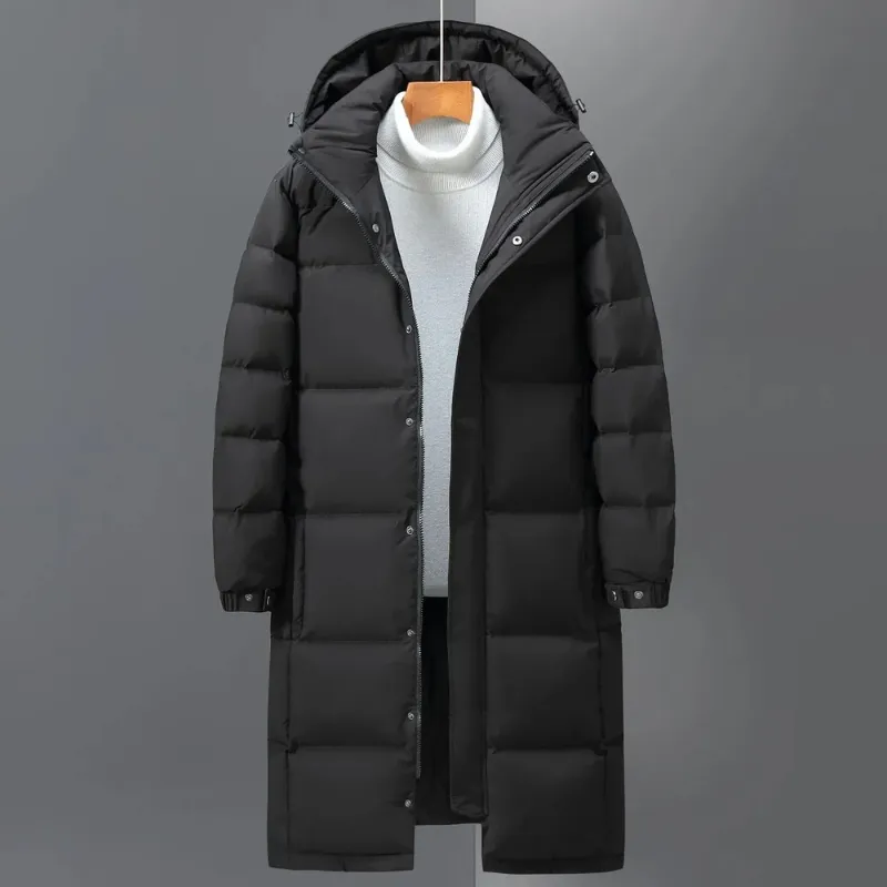 Men's Modern Extra Long Puffer Jacket with Hood and Zipper | Ideal for Autumn/Winter Activities