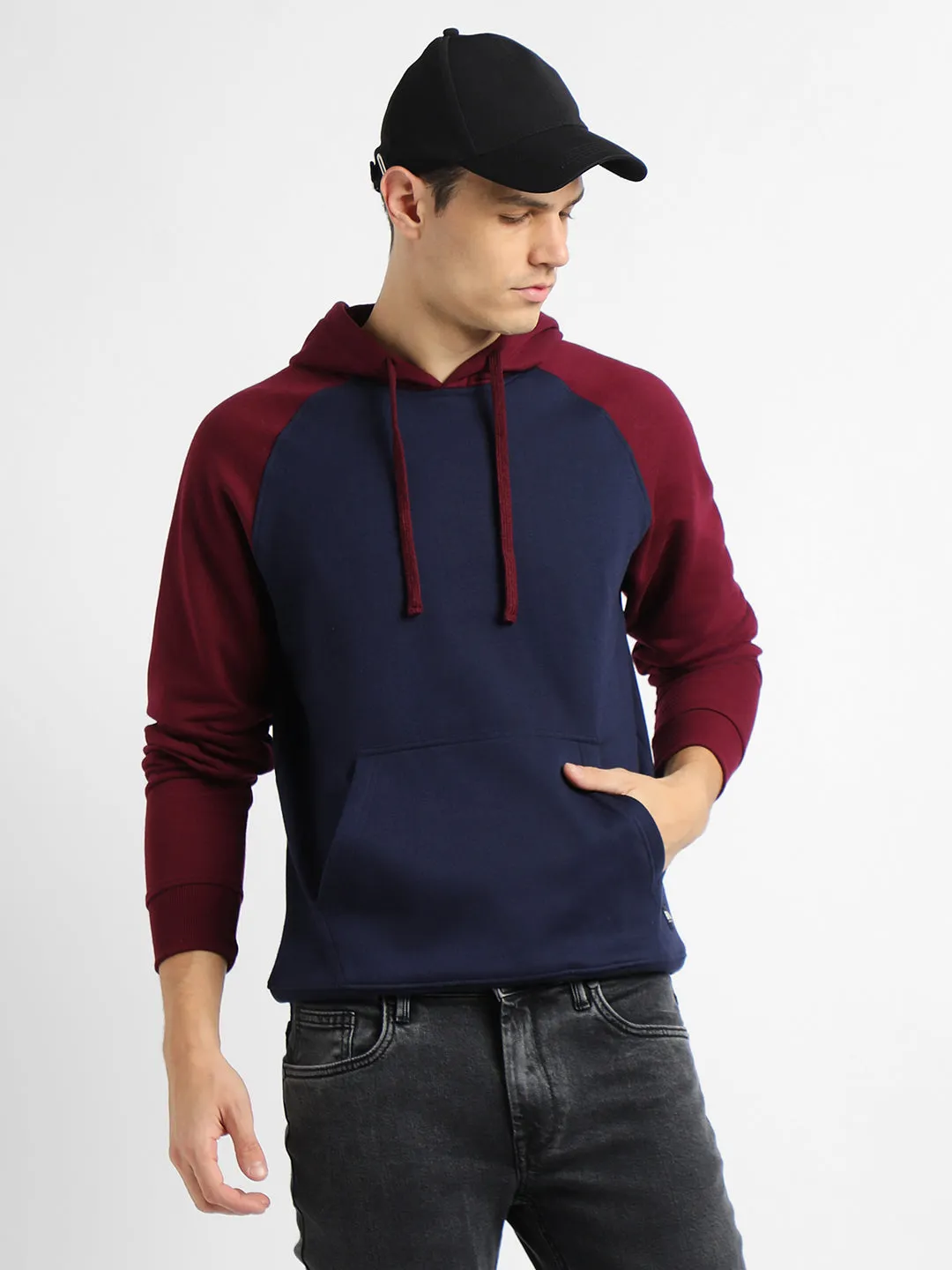 Men's Navy Colorblock Hooded Sweatshirt