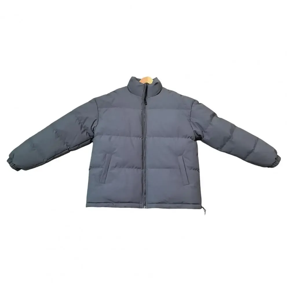 Men's puffer jacket with stand-up collar and adjustable hem