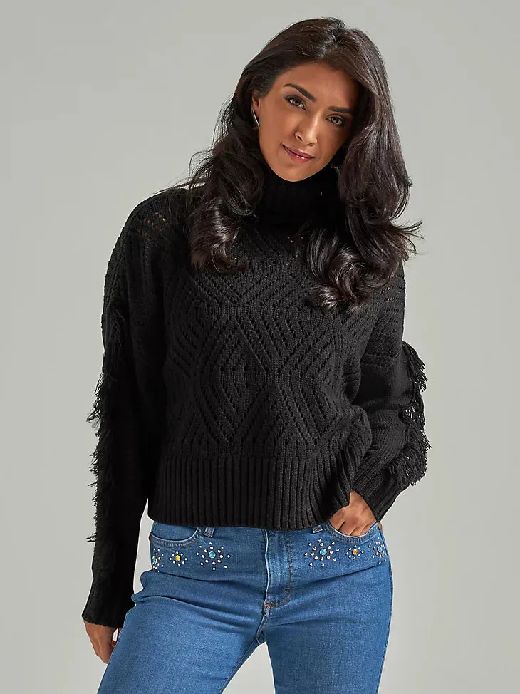 Midnight Fringe Turtleneck Sweater