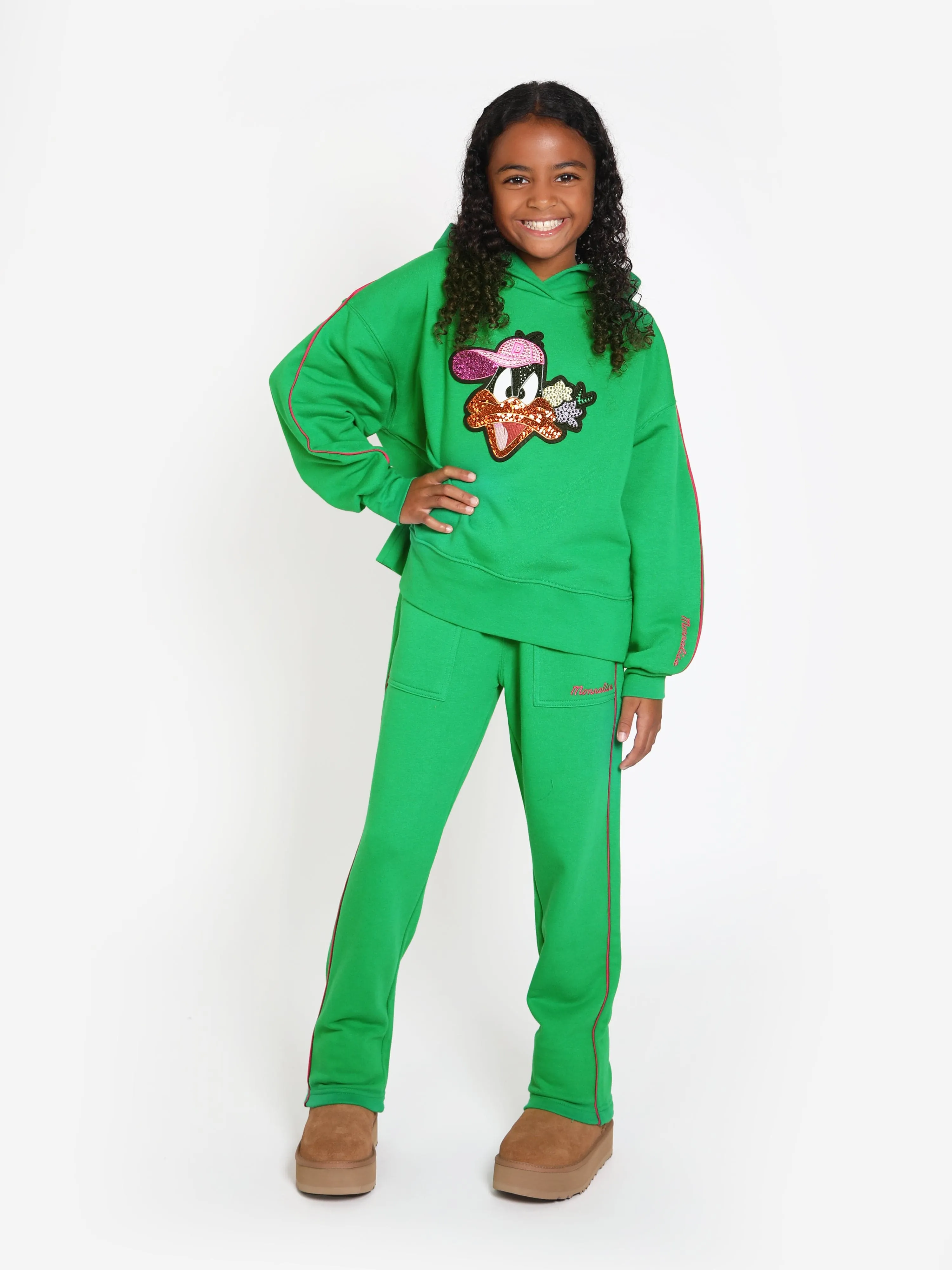 Monnalisa Girls Diamante Daffy Duck Hoodie in Green