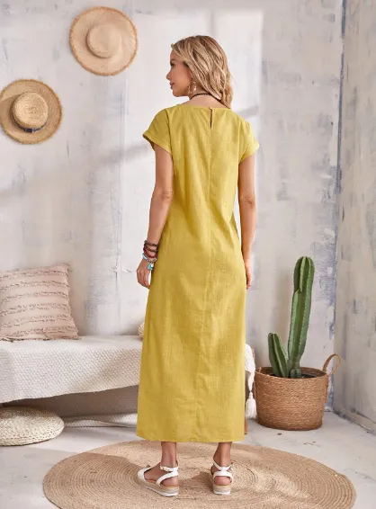 Mustard Yellow Batwing Sleeve Maxi Dress