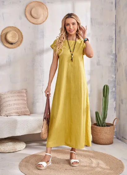 Mustard Yellow Batwing Sleeve Maxi Dress