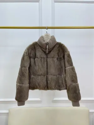 New High-End Spliced Goose Down Short Mink Fur Coat