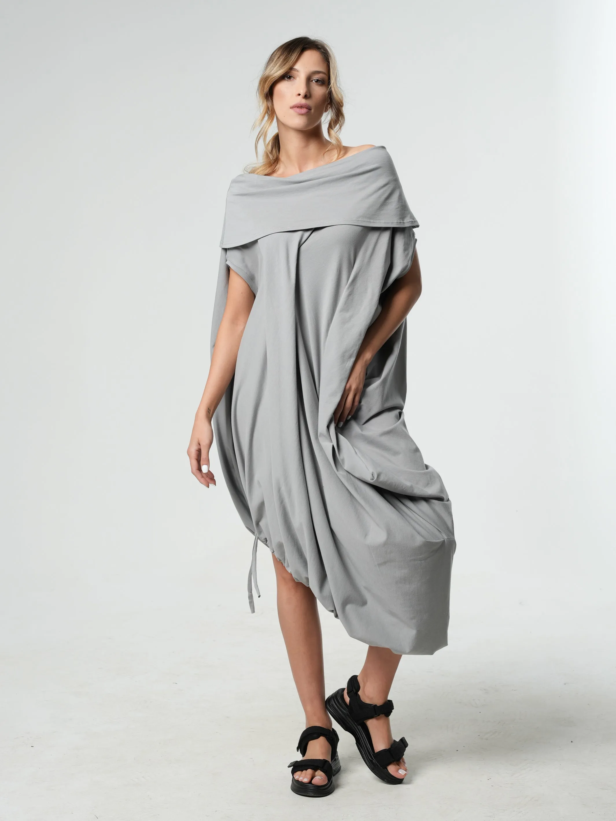 Oversize Cotton Kaftan Dress In Dark Grey