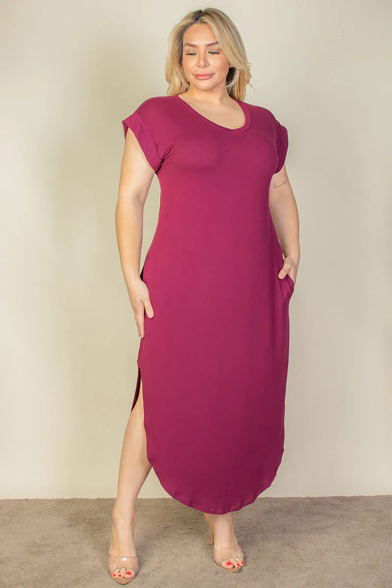 Plus Size Hidden Pocket Batwing Sleeve V Neck Long Dress (CAPELLA)