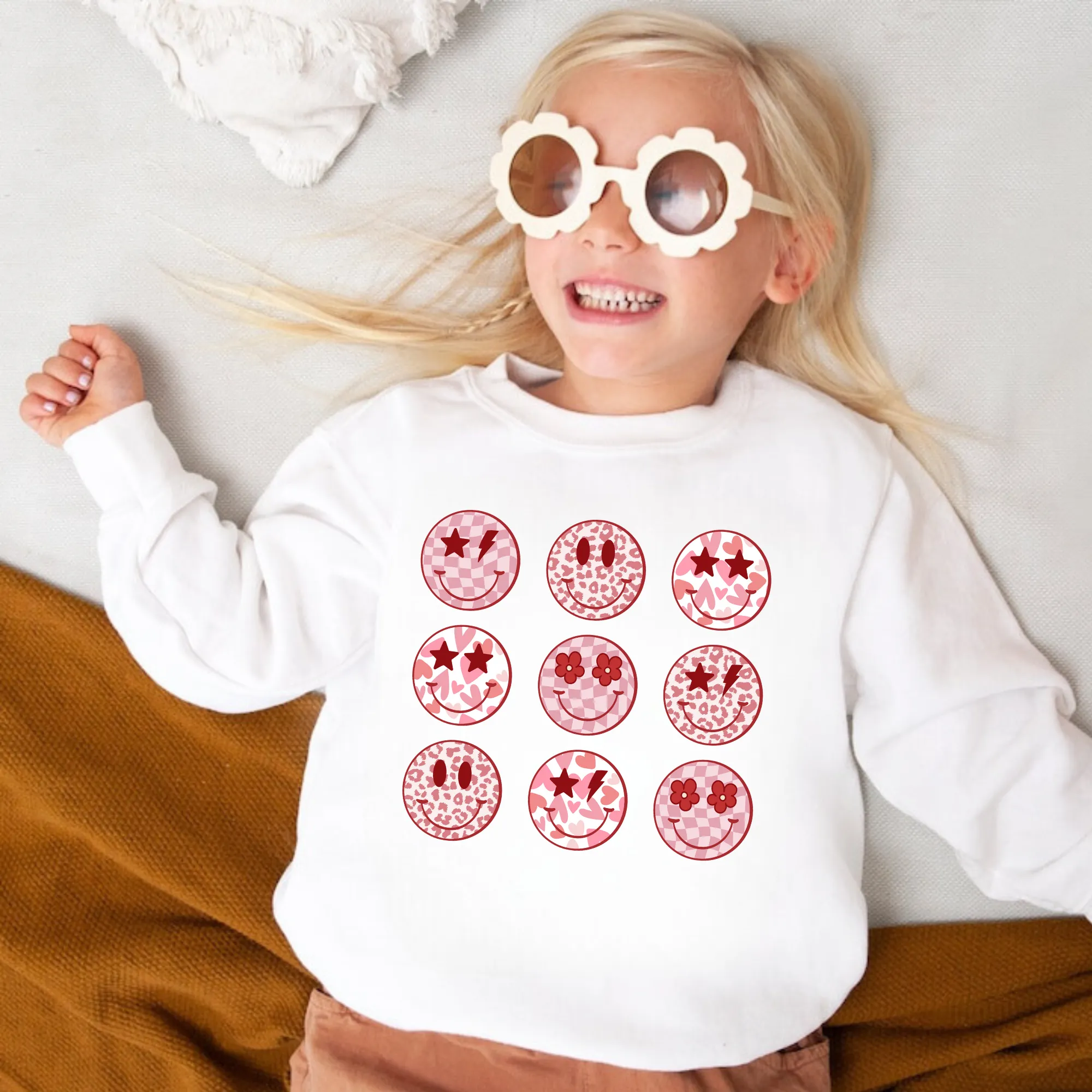 Preppy Valentine's Day Smiley Sweatshirt for Kids