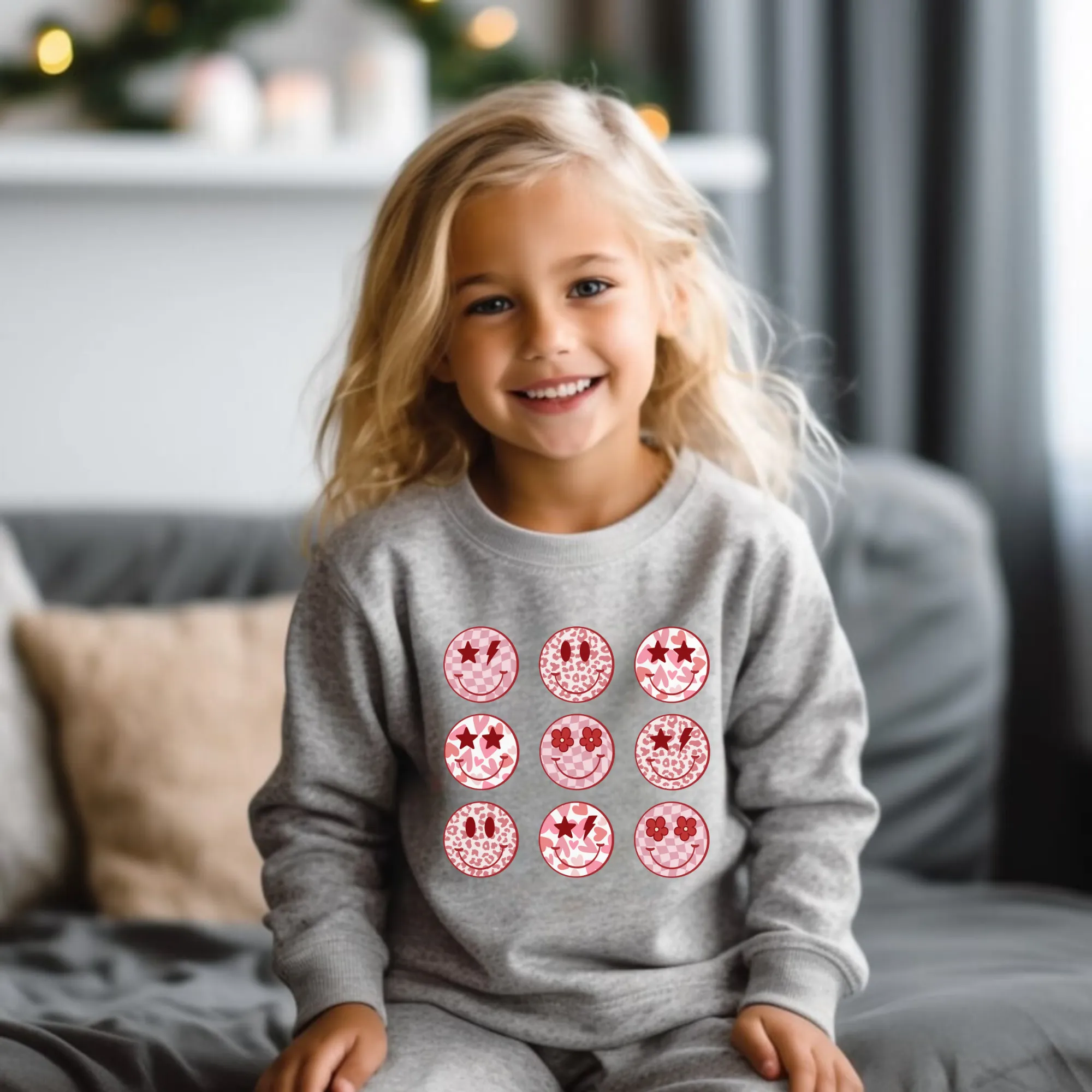 Preppy Valentine's Day Smiley Sweatshirt for Kids