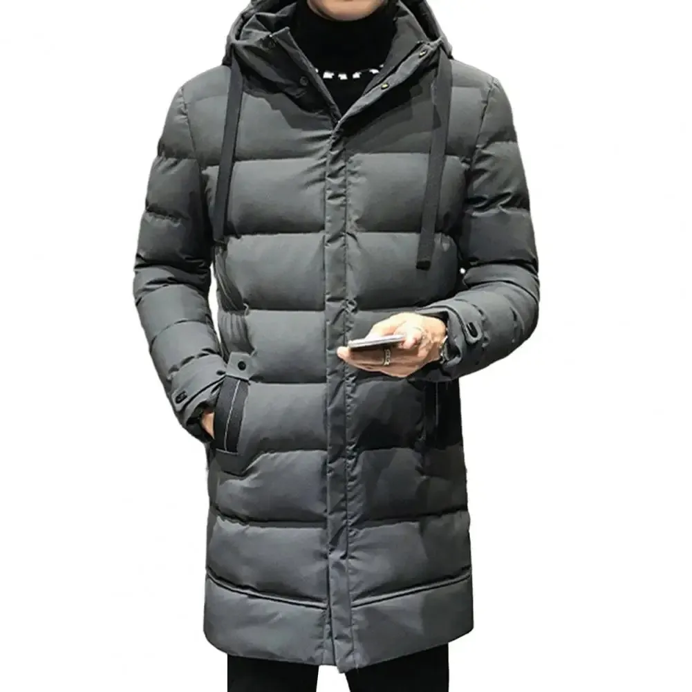 Puffer jacket men long with adjustable hood and side pockets