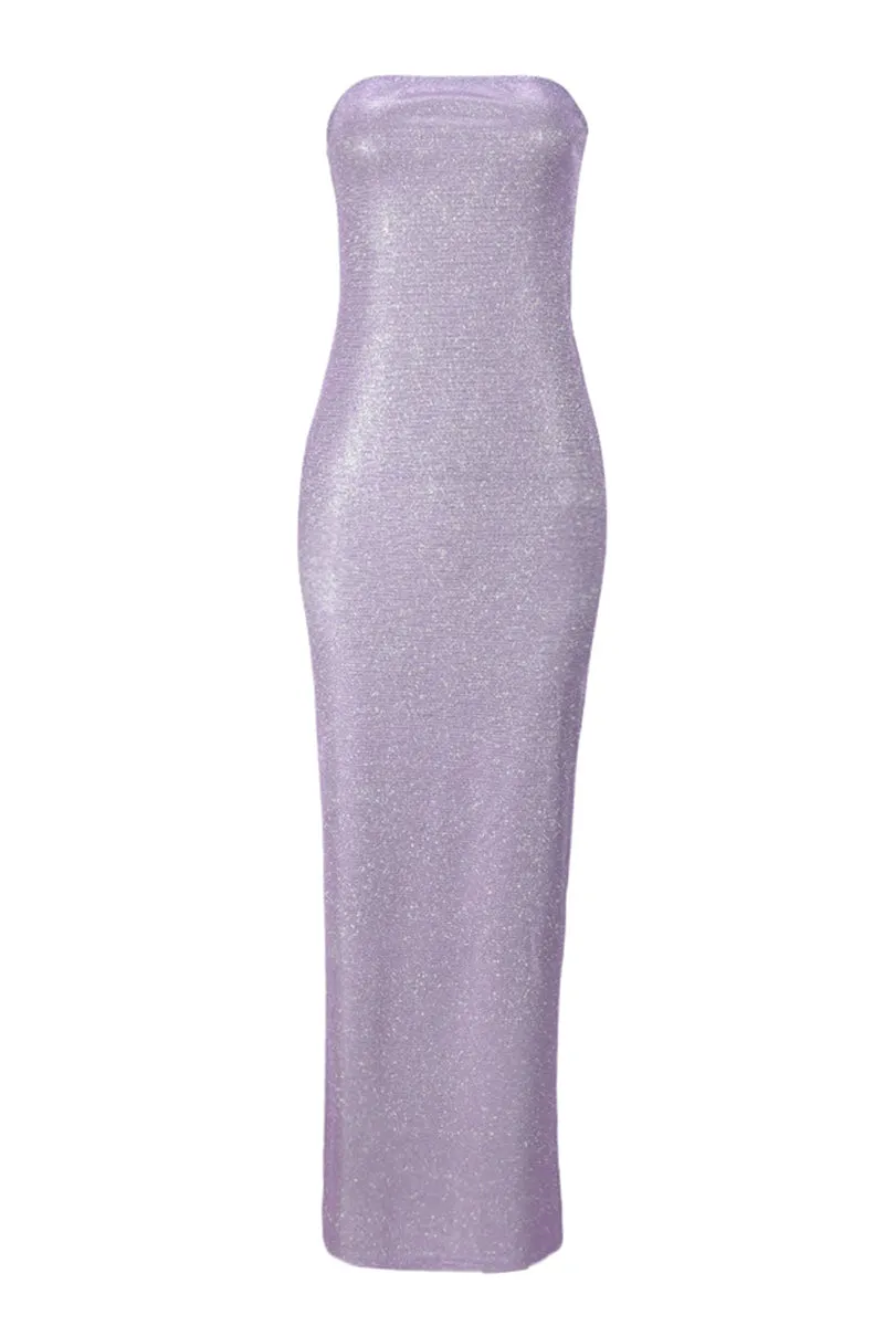 Purple Sequine Strapless Bodycon Maxi Dress