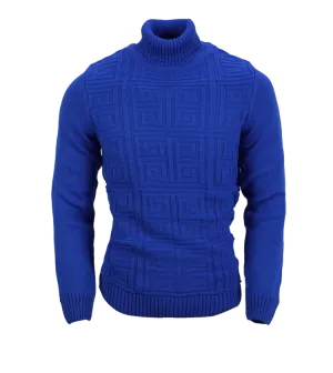 Royal Blue Men's Sweaters Greek Key Design Turtleneck Sweaters Light Blend