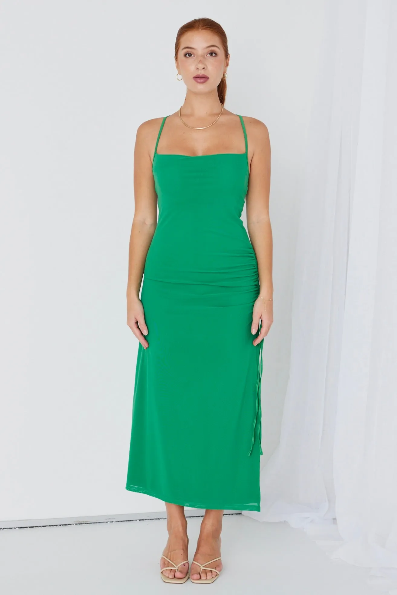 Siren Bright Green Ruched Side Party Dress