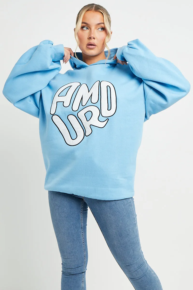 SKY BLUE AMOUR RUCHED SLEEVE HOODIE