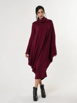 Soft Loose Turtleneck Dress In Burgundy