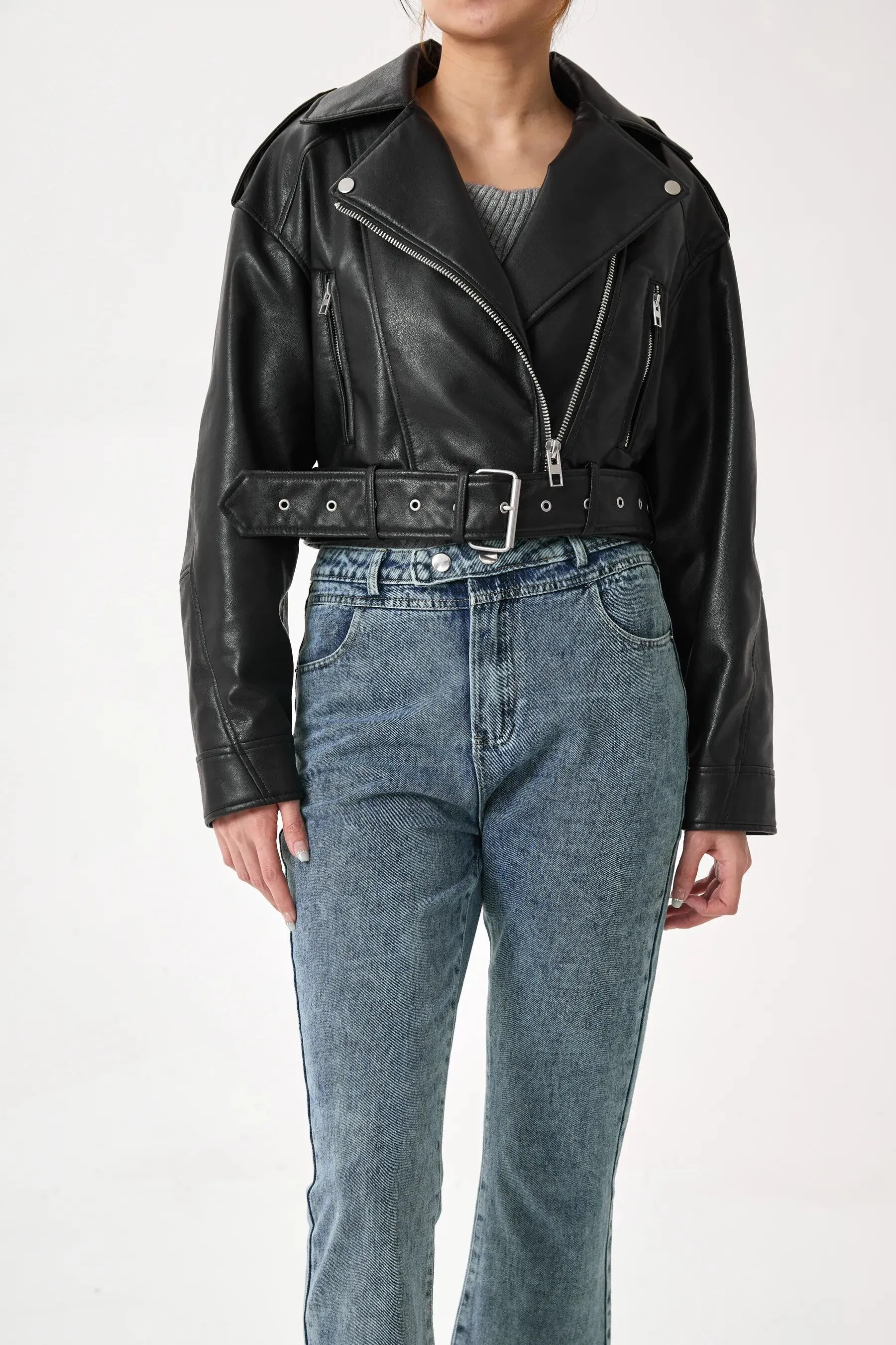 Sophia Cropped Biker Jacket | Vintage & Stylish