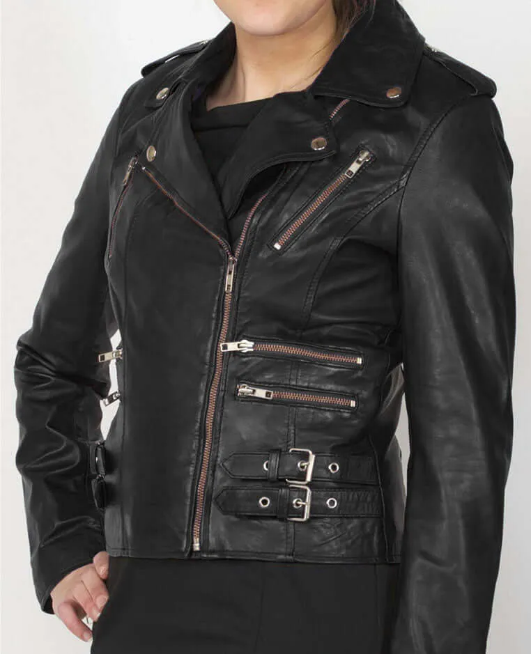 Stylish Women's Black Zipper Leather Jacket, Women's Black Leather Fashion jacket