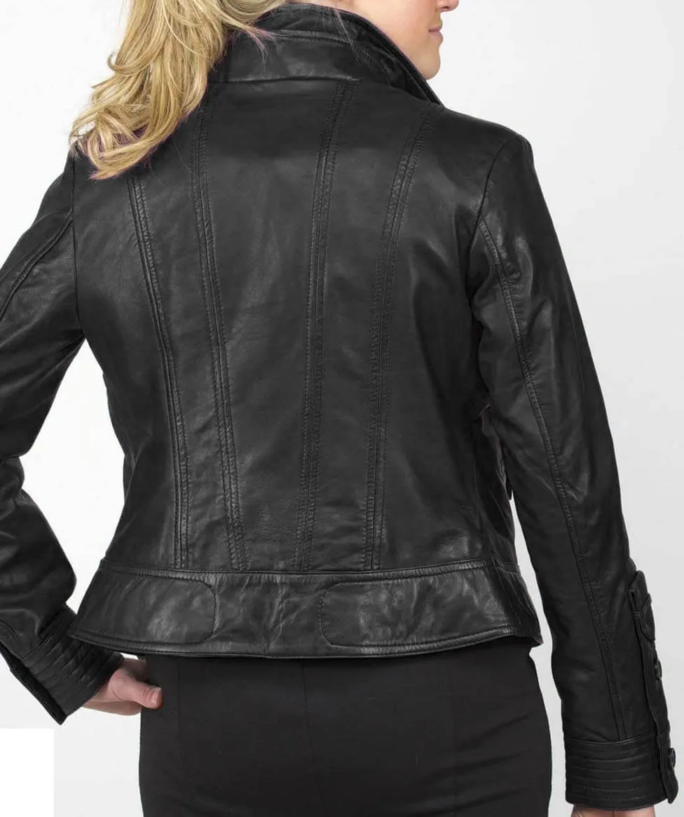 Stylish Women's Black Zipper Leather Jacket, Women's Black Leather Fashion jacket