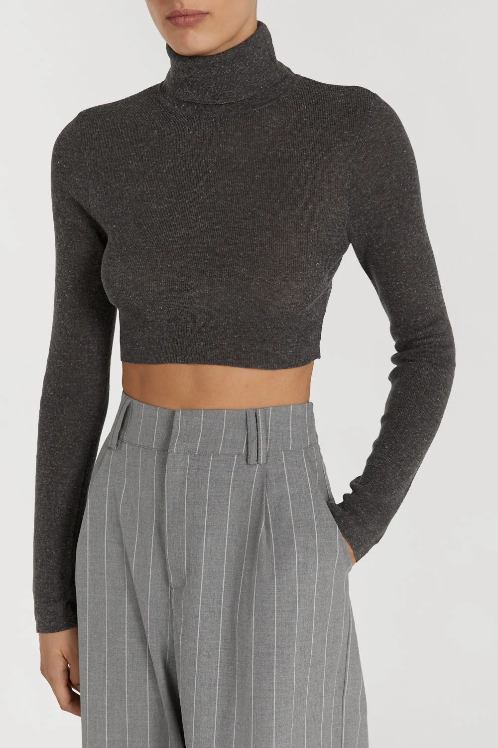 TANNER CHARCOAL KNIT CROP TOP