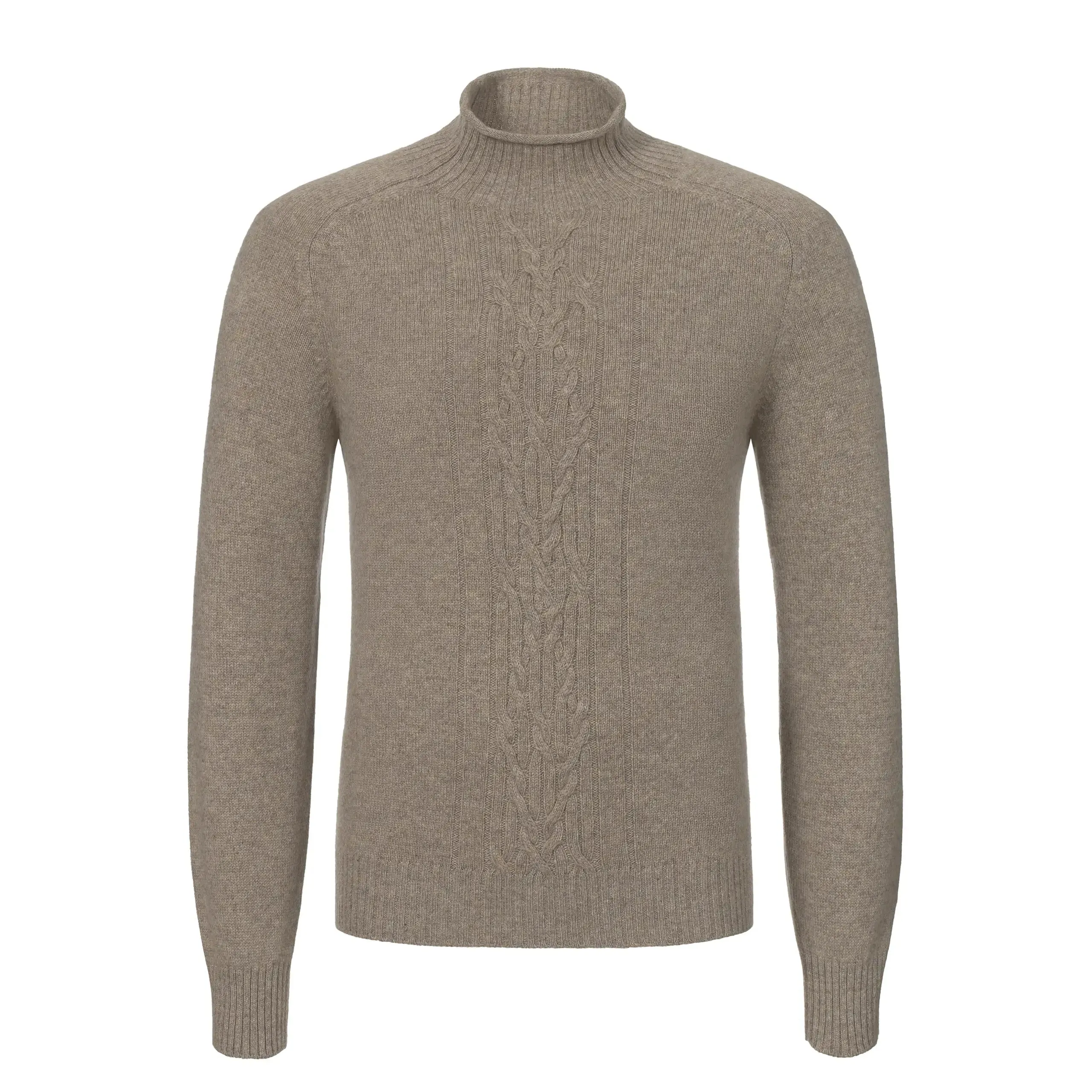 Turtleneck Cashmere Sweater in Light Brown