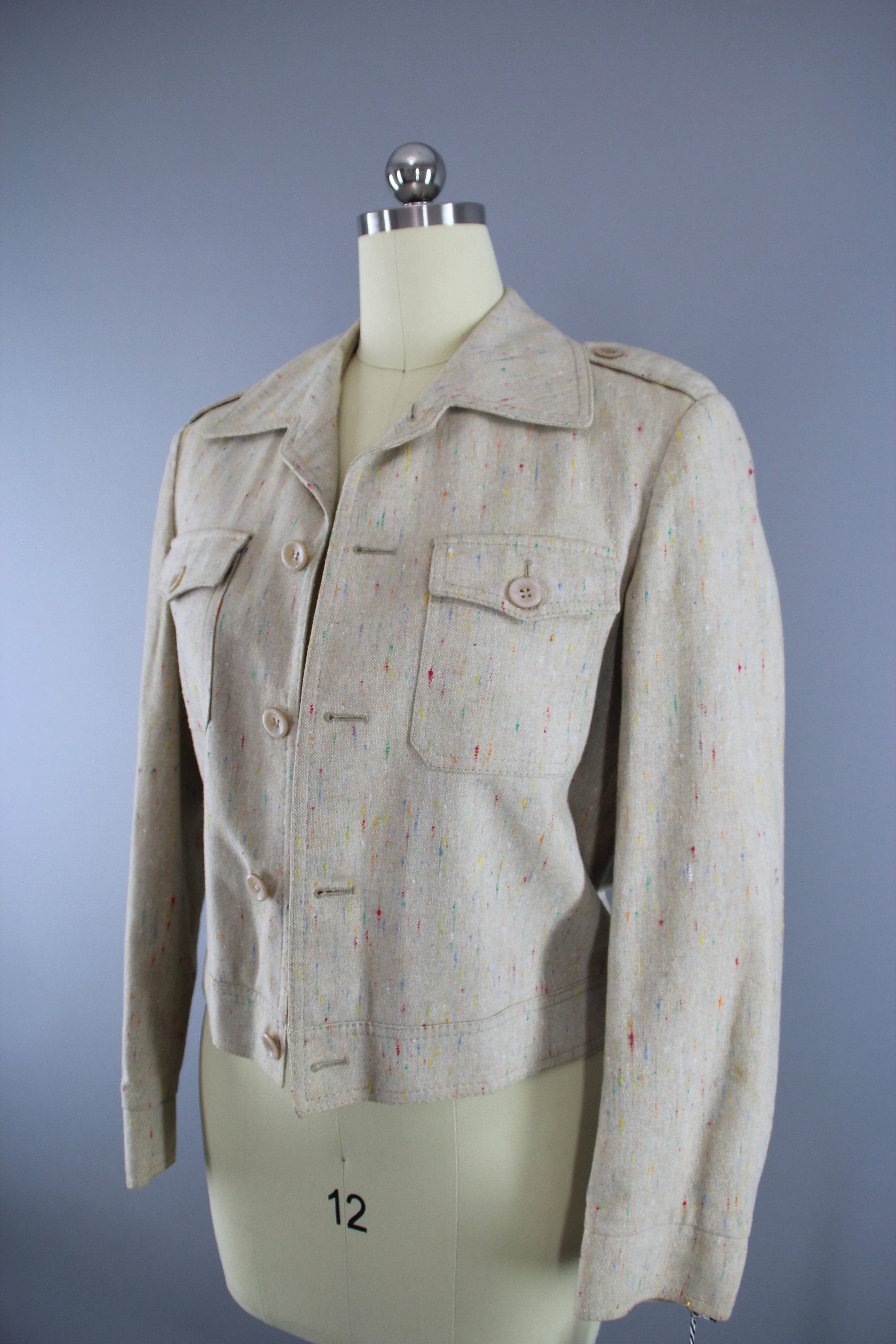 Vintage 1980s Jacket / Beige Linen