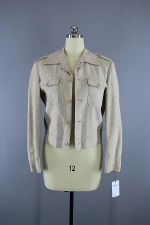 Vintage 1980s Jacket / Beige Linen