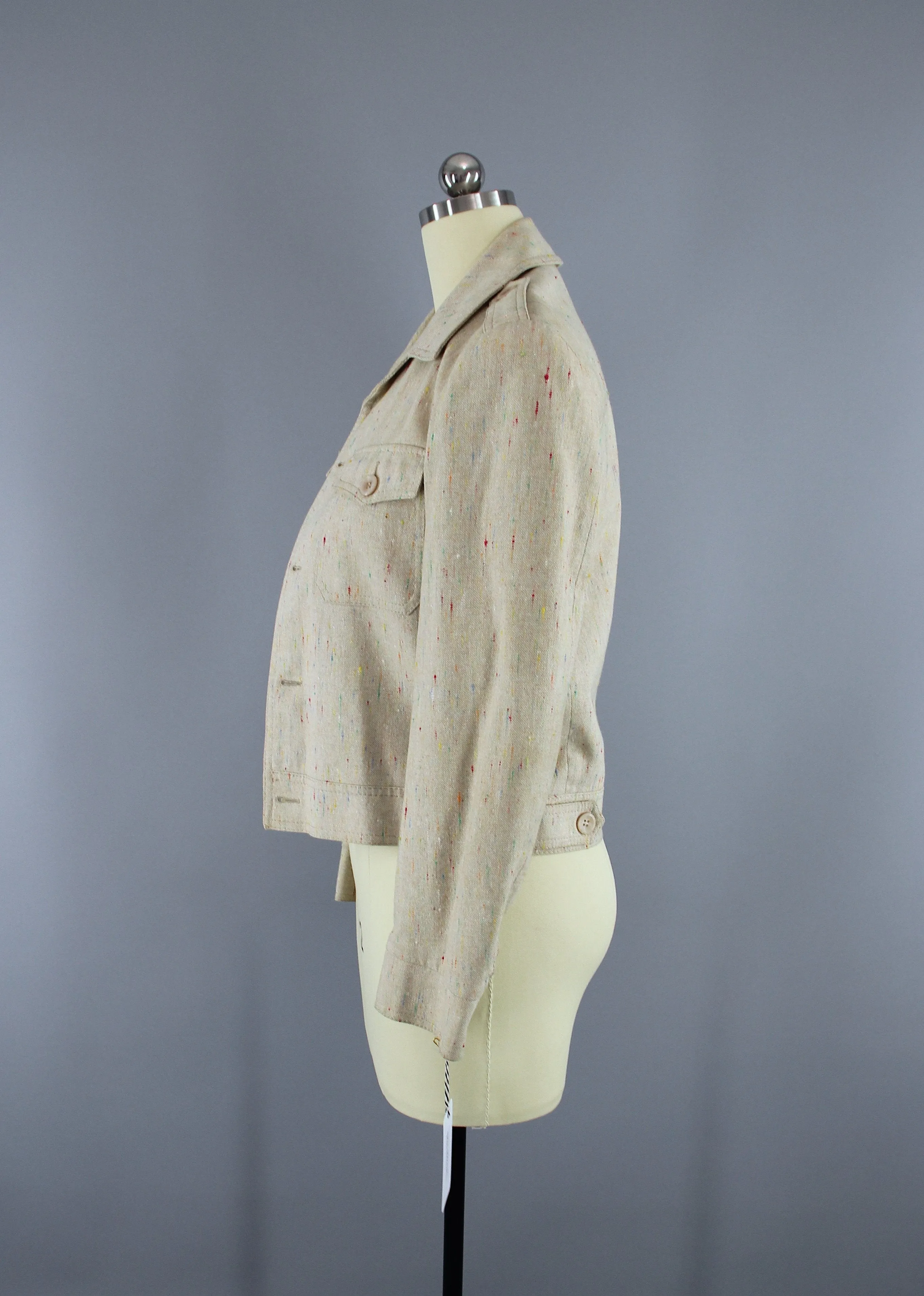 Vintage 1980s Jacket / Beige Linen