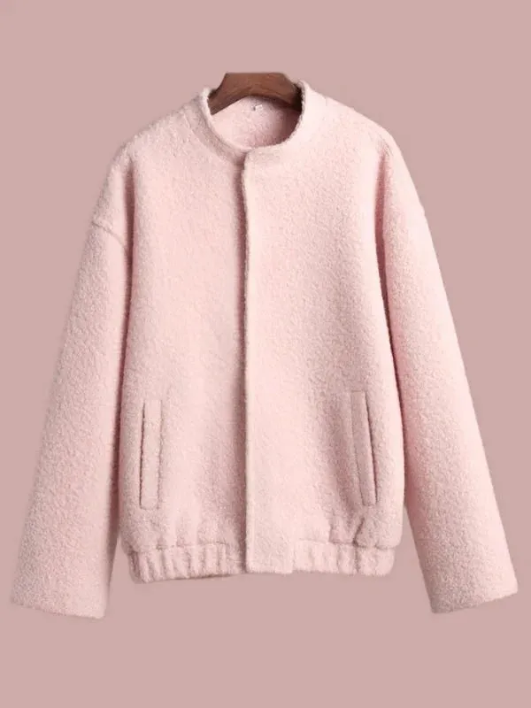 Wenkouban-Winter outfits Christmas Stand Collar Covered Button Pink Plush Coat