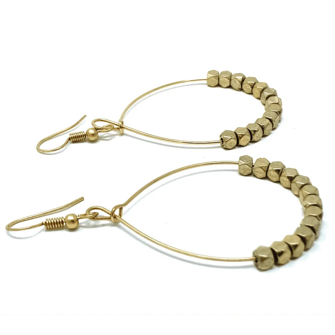 Worn Gold Beaded Hoop Earrings