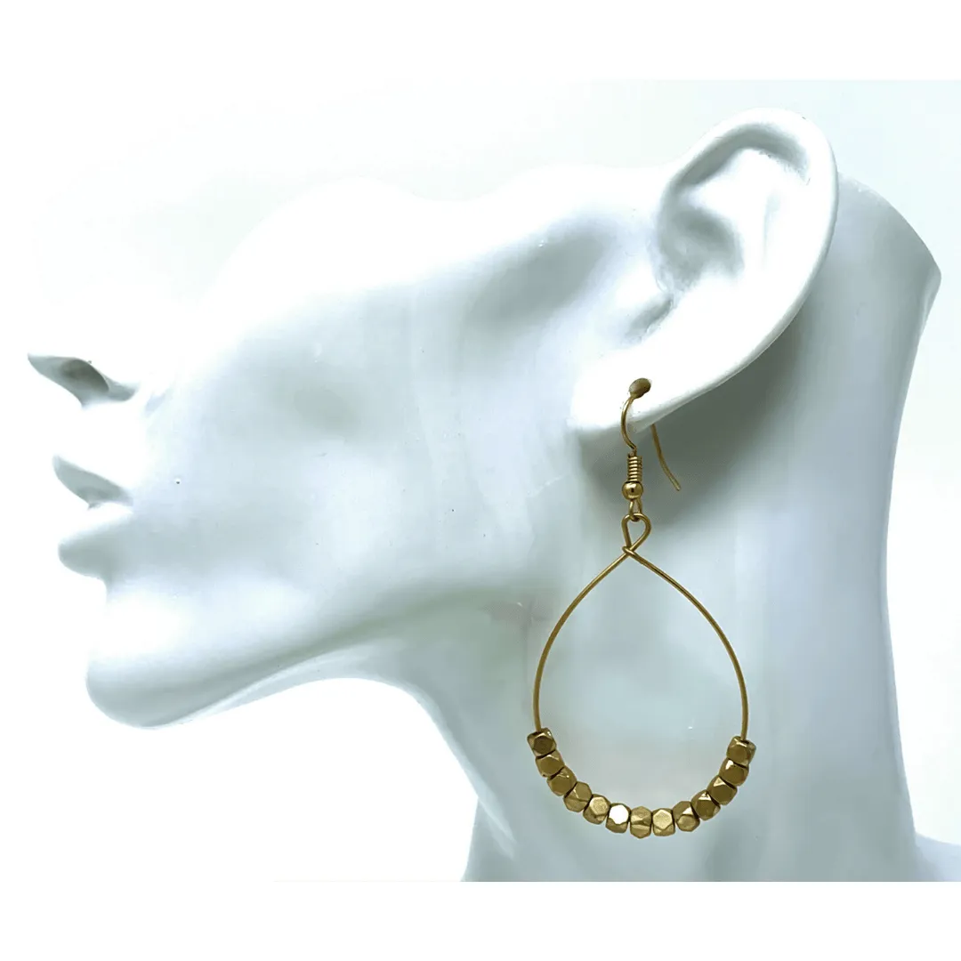 Worn Gold Beaded Hoop Earrings